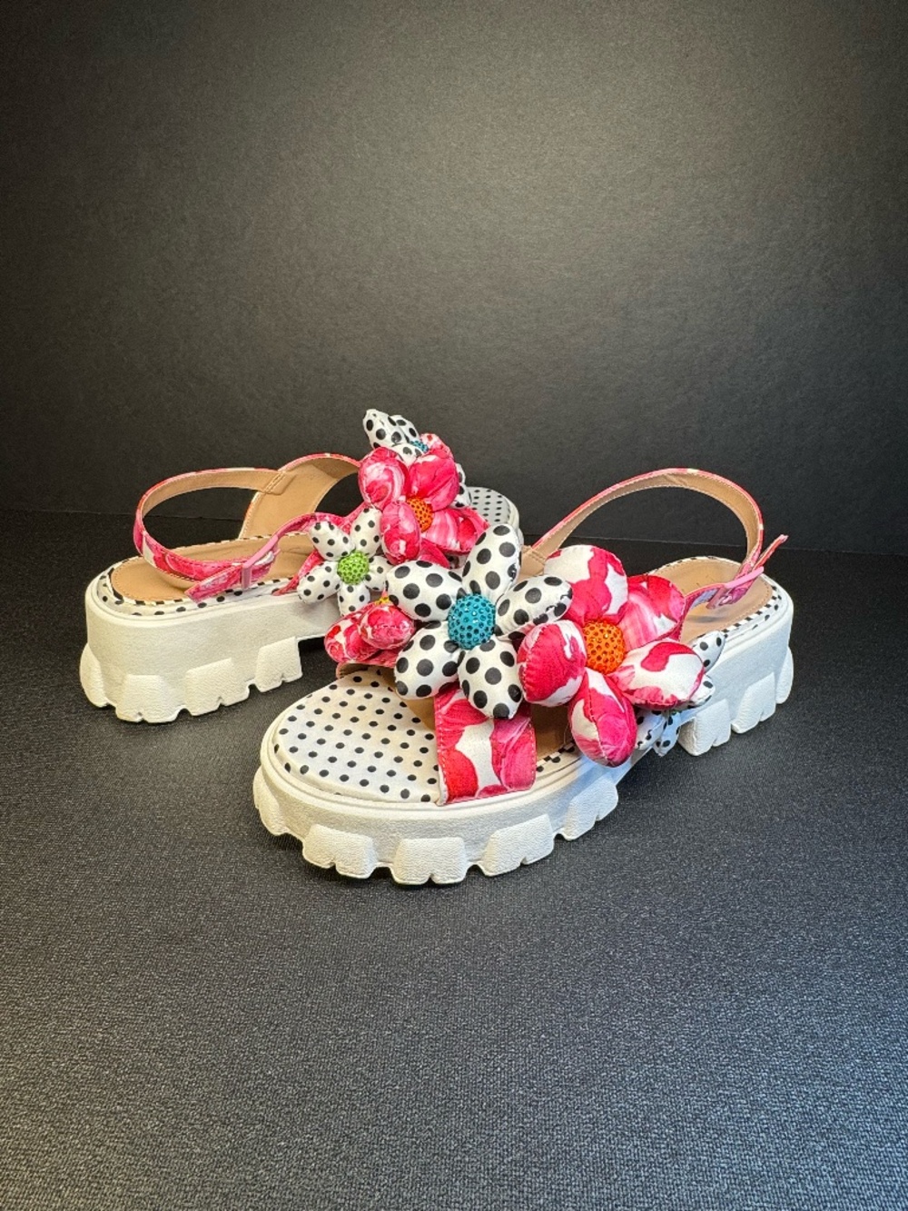 Betsey Johnson Serphina Floral Polka Dot Platform Lug Sandals Size 8